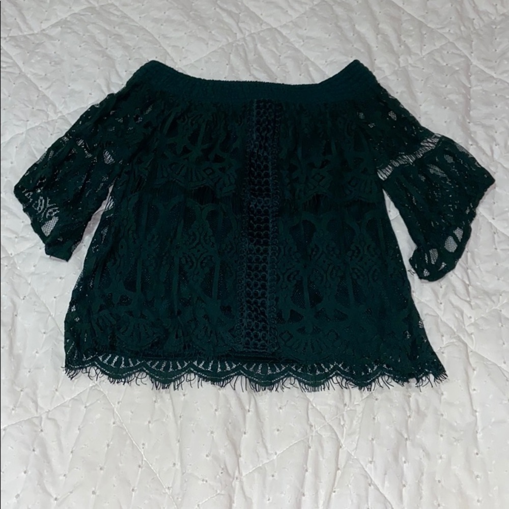 emerald green off the shoulder top